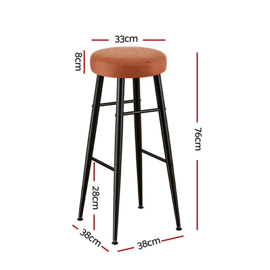 Artiss 2x Bar Stools Kitchen Dining Chairs Counter Round PU Leather Lane Brown - Mekamart Australia