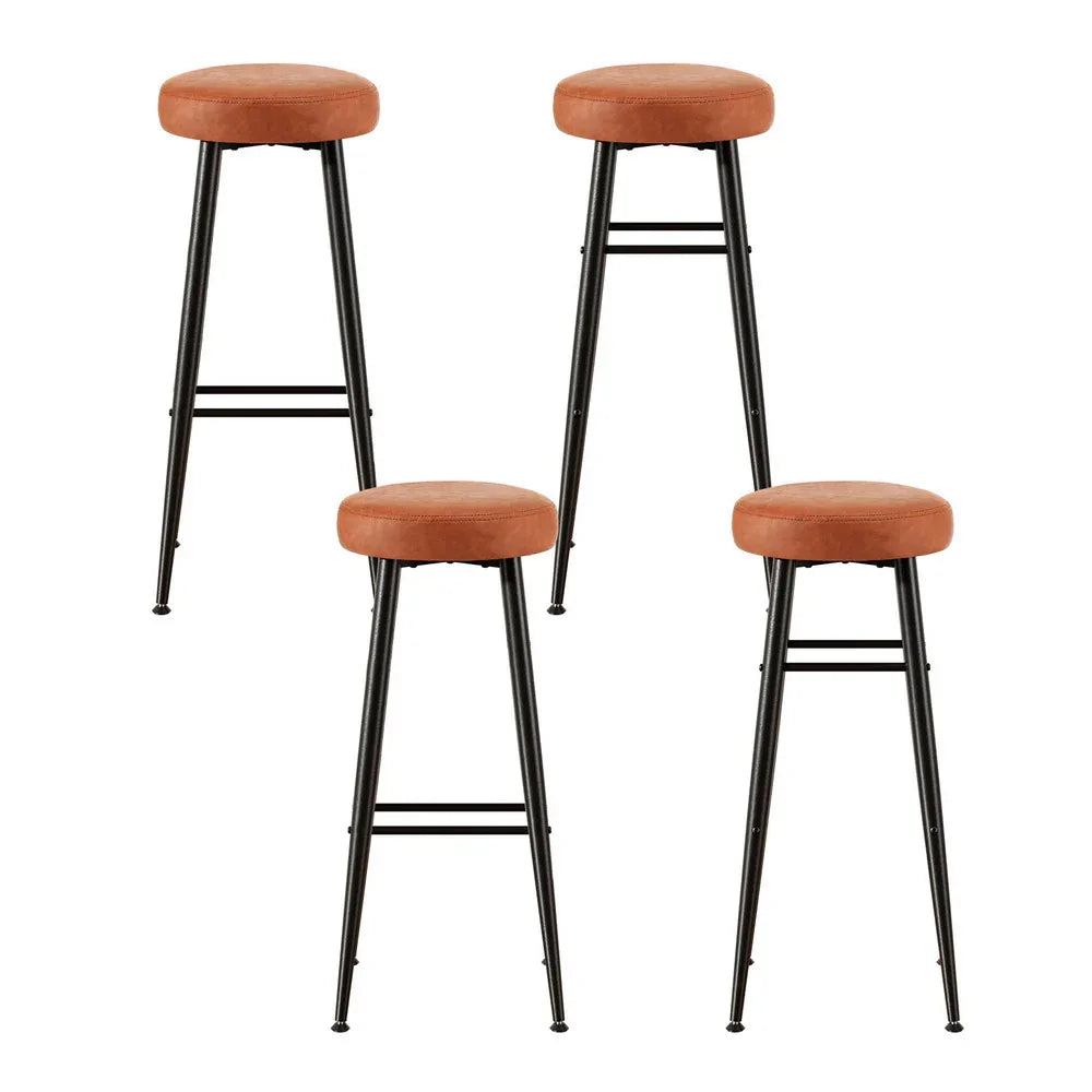 Artiss 4x Bar Stools Kitchen Dining Chairs Counter Round PU leather Lane Brown - Mekamart Australia