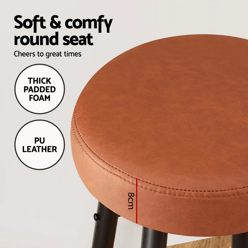 Artiss 4x Bar Stools Kitchen Dining Chairs Counter Round PU leather Lane Brown - Mekamart Australia