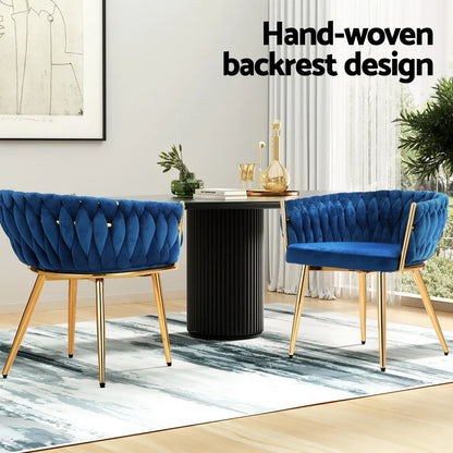 1 Set of 2 Artiss Dining Chairs Velvet Weaving Armchair Blue - Mekamart Australia