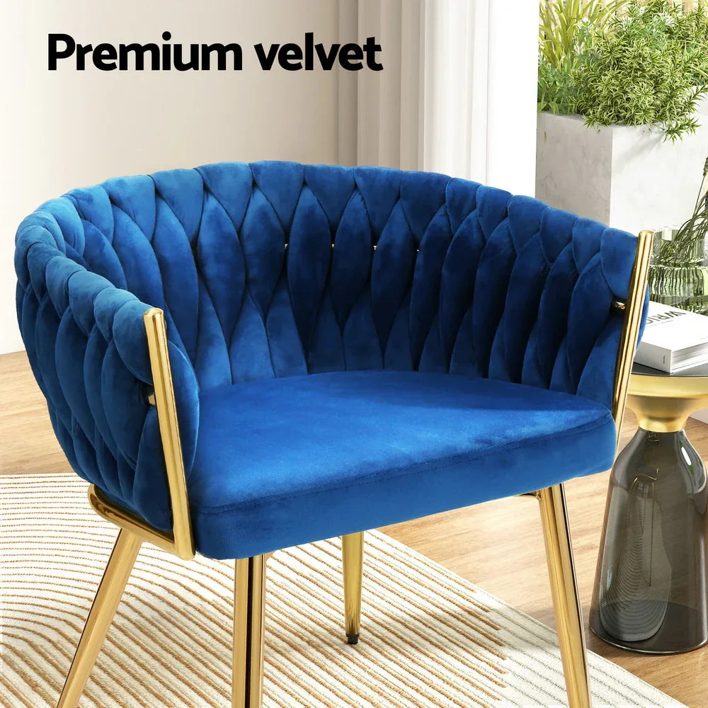 1 Set of 2 Artiss Dining Chairs Velvet Weaving Armchair Blue - Mekamart Australia