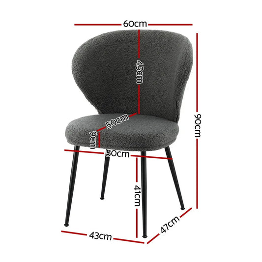 Artiss 2x Dining Chairs Sherpa Boucle Wing Back Grey - Mekamart Australia