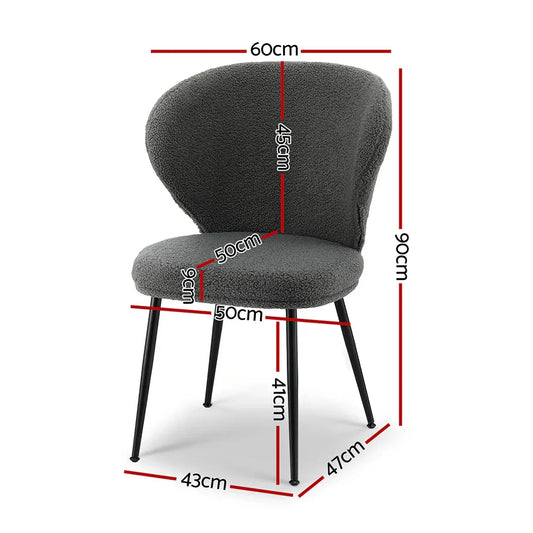 Artiss 4x Dining Chairs Sherpa Boucle Wing Back Grey - Mekamart Australia