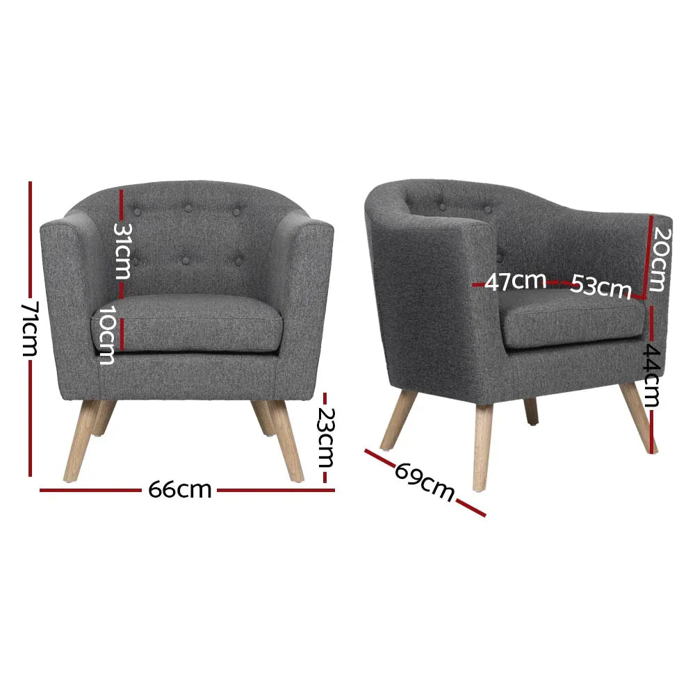 Artiss Armchair Tub Chair Grey Adora - Mekamart Australia