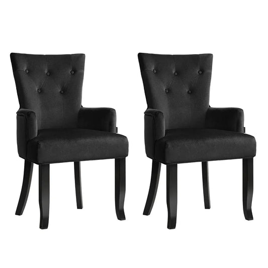 2x Artiss Dining Chairs Velvet French Provincial Armchair Black - Mekamart Australia