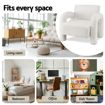 Artiss Armchair Accent Chair Lounge Sofa Couch Curved Seat Boucle White - Mekamart Australia