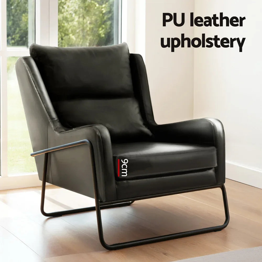 Artiss Armchair Accent Chair PU Leather Wingback Black - Mekamart Australia