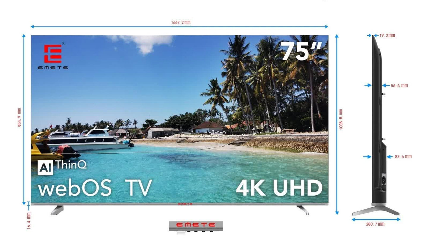 EMETE 75″ Frameless UHD Smart WebOS TV - Mekamart Australia
