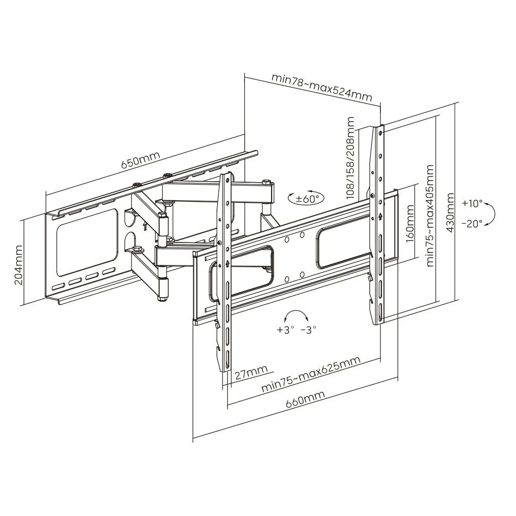 Large Full Motion TV Wall Mount 32 inches - 70 inches Panels - Mekamart Australia