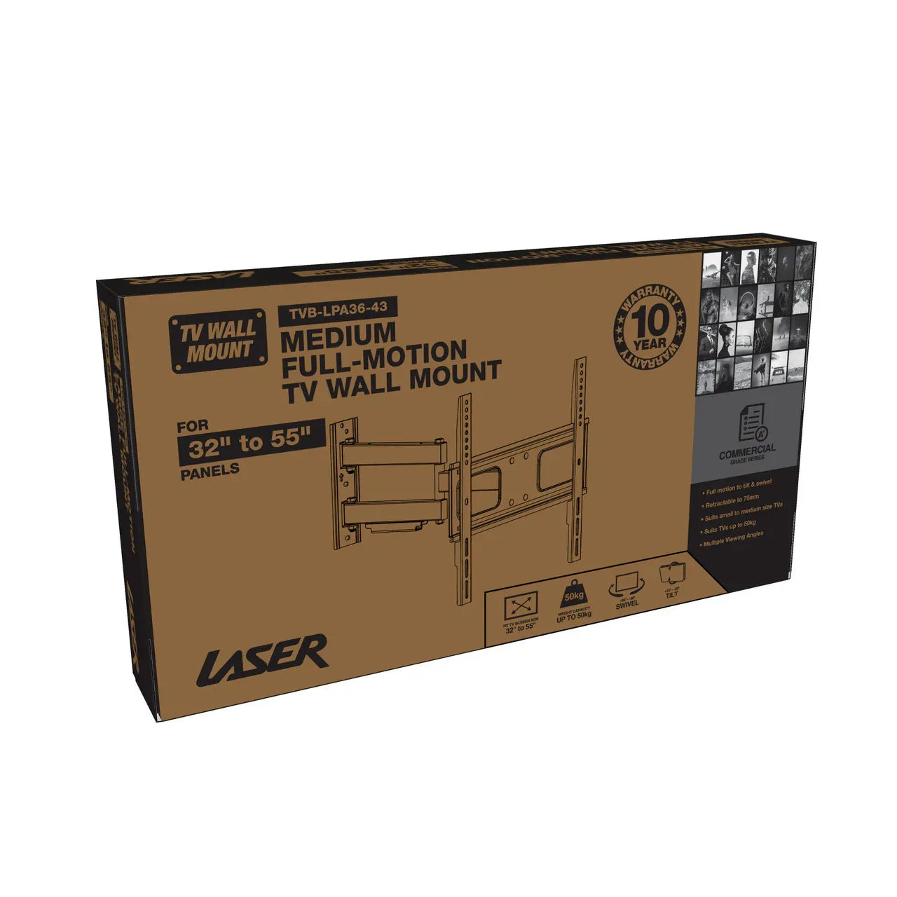 Laser Medium Full Motion TV Wall Mount for 32 inches -55 inches Panels - Mekamart Australia