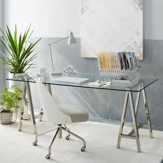 Stainless Steel & Glass Venus Office Desk Table - Mekamart Australia