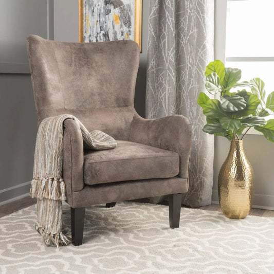 Vintage Grey/Brown Microfibre High Back Armchair - Mekamart Australia