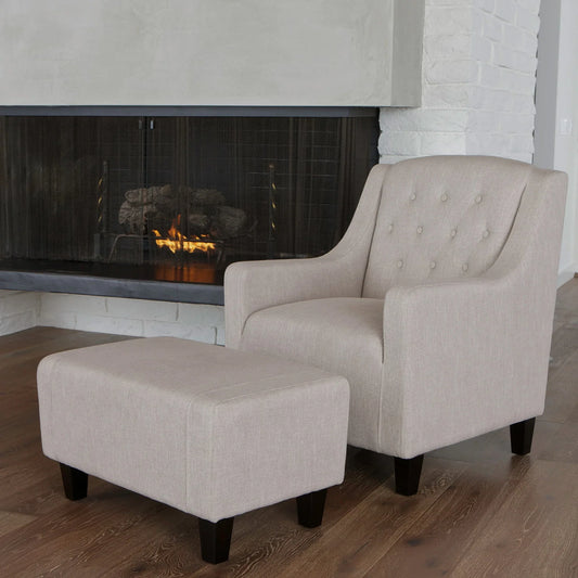 Canberra Fabric Armchair & Ottoman in Natural Linen - Mekamart Australia