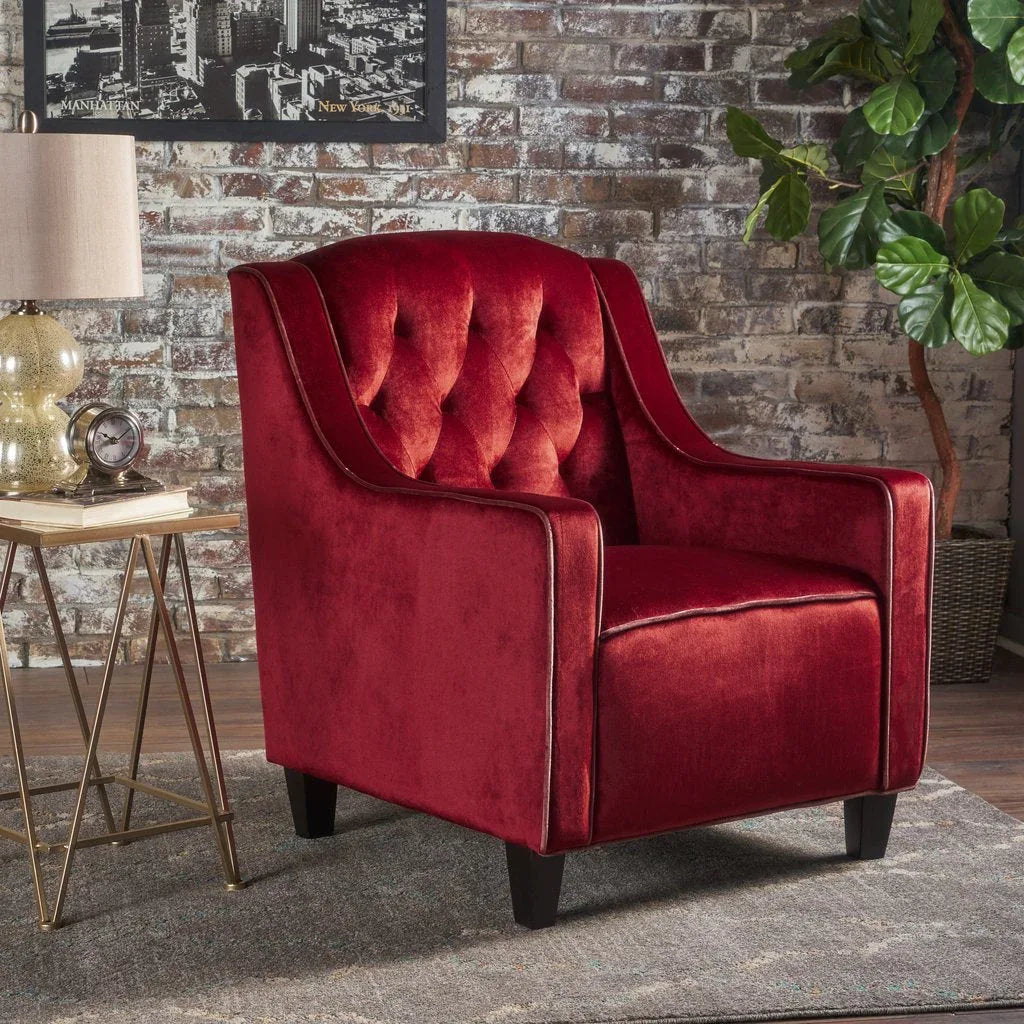 Lara Two Tone Tufted Garnet New Velvet Club Armchair - Mekamart Australia