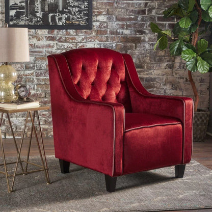 Lara Two Tone Tufted Garnet New Velvet Club Armchair - Mekamart Australia