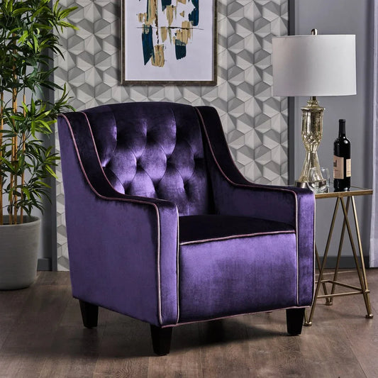 Lara Two Tone Tufted Plum New Velvet Club Armchair - Mekamart Australia