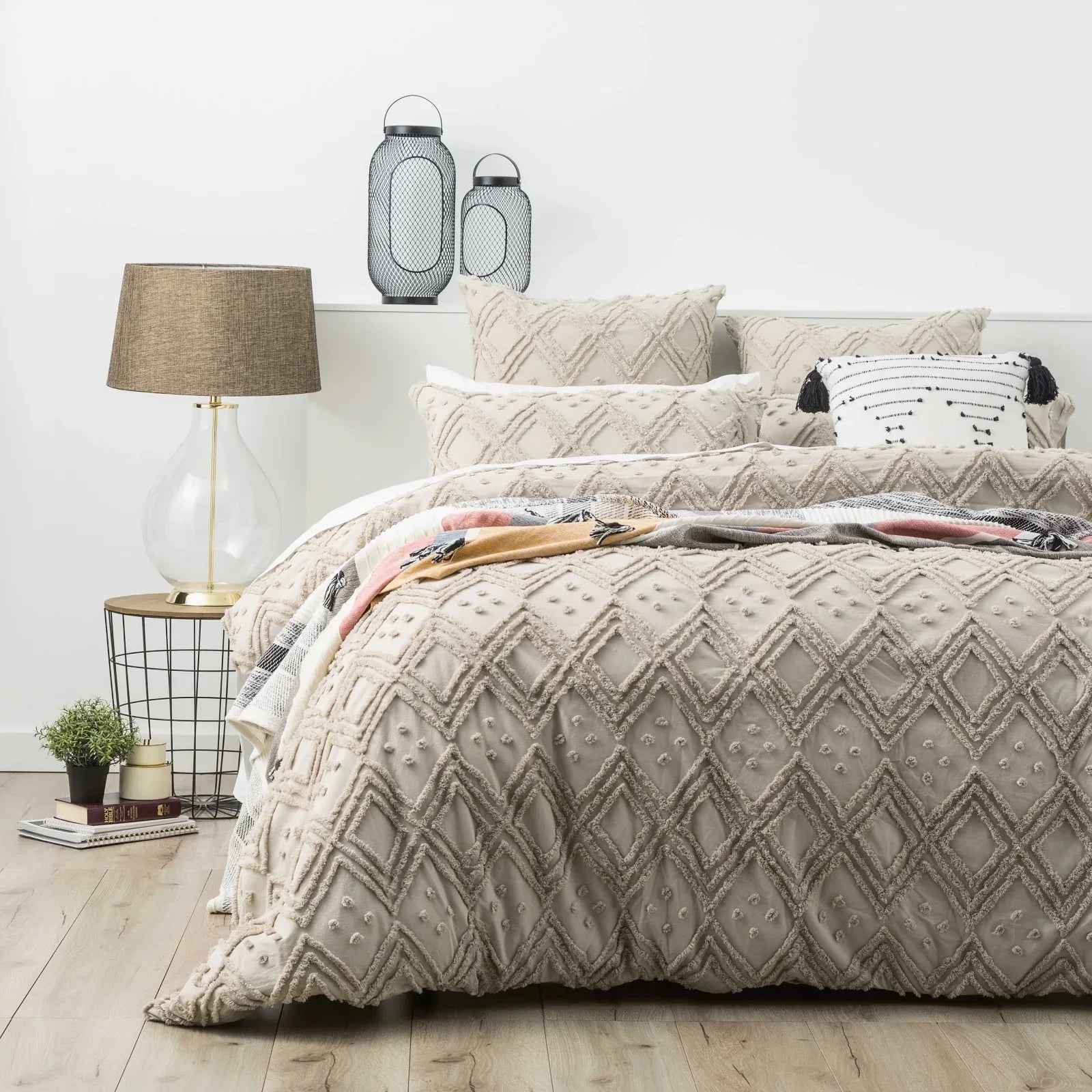 Medallion Cotton Vintage Washed Tufted Stone Quilt Cover Set by Park Avenue King - Mekamart Australia
