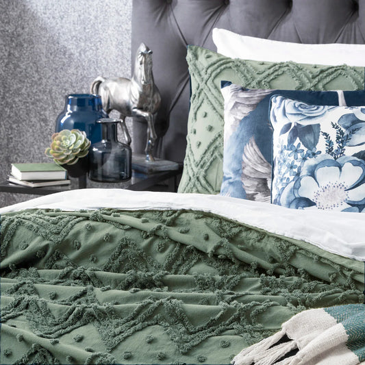 Medallion Sage Cotton Vintage Washed Tufted King Quilt Cover set by Park Avenue - Mekamart Australia