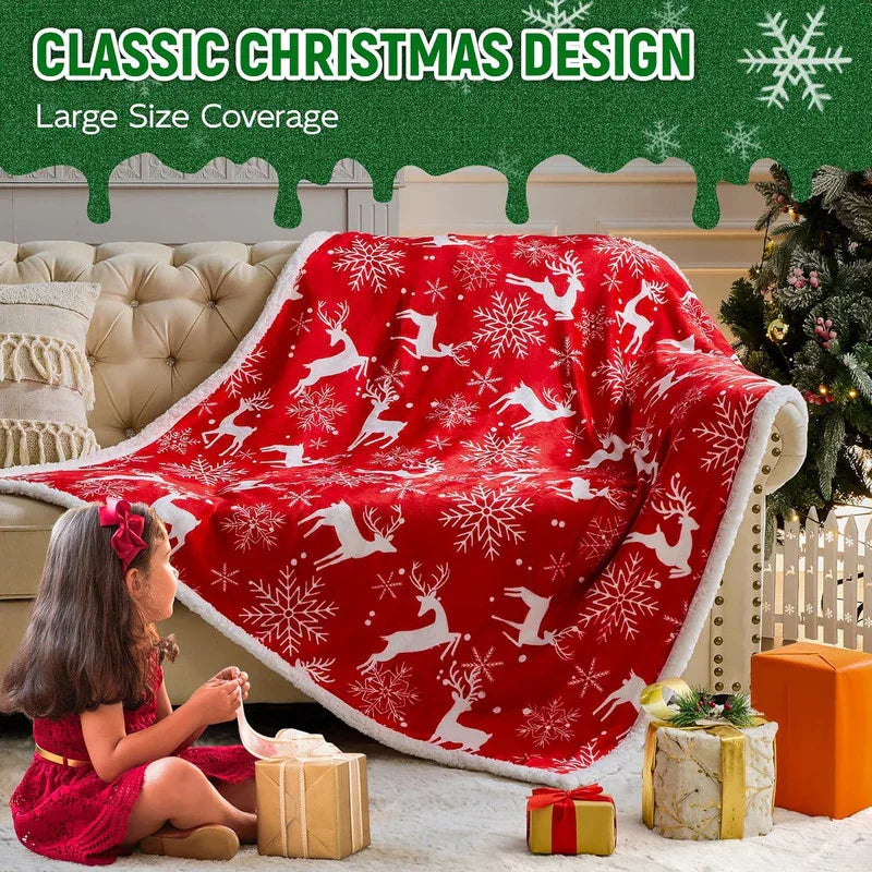 Christmas Throw Blanket, Christmas Decorations Gifts for Women, Sherpa Flannel Fleece Winter Holiday Blanket, Fluffy Cozy Soft Christams Throws for Couch Sofa Bed, Reindeer Stars, 50" X 60" - Mekamart Australia