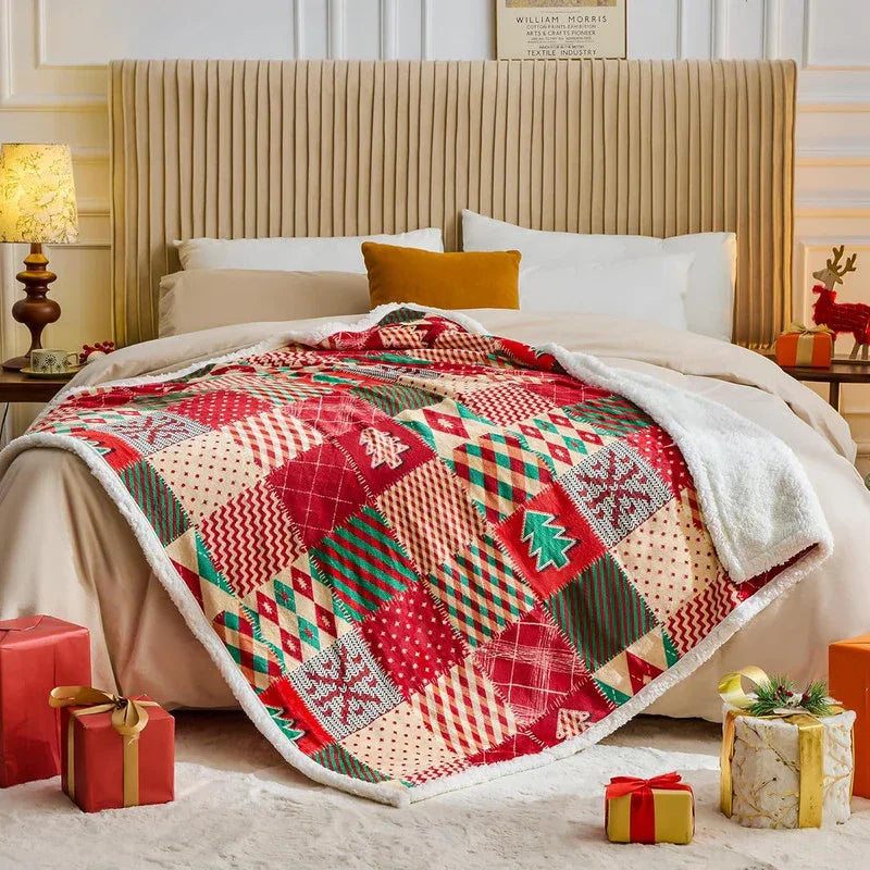 Christmas Throw Blanket, Christmas Decorations Gifts for Women, Sherpa Flannel Fleece Winter Holiday Blanket, Fluffy Cozy Soft Christams Throws for Couch Sofa Bed, DoubleDeer, 50" X 60" - Mekamart Australia