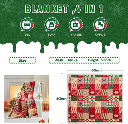 Christmas Throw Blanket, Christmas Decorations Gifts for Women, Sherpa Flannel Fleece Winter Holiday Blanket, Fluffy Cozy Soft Christams Throws for Couch Sofa Bed, DoubleDeer, 50" X 60" - Mekamart Australia