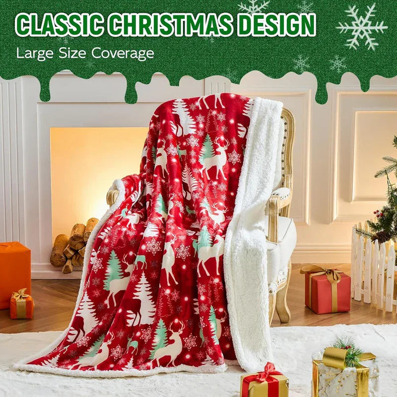 Christmas Throw Blanket, Christmas Decorations Gifts for Women, Sherpa Flannel Fleece Winter Holiday Blanket, Fluffy Cozy Soft Christams Throws for Couch Sofa Bed, ChristamsRhombus, 50" X 60" - Mekamart Australia