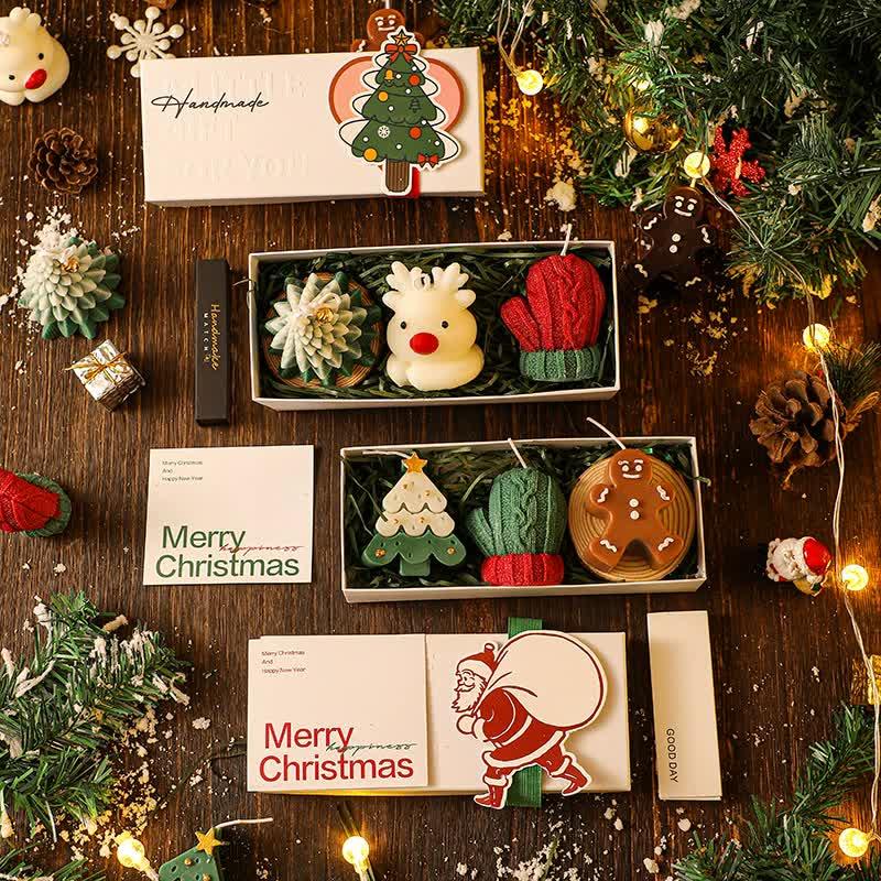3PCS Christmas Scented Candle Gift Set - Elk, Tree, Gingerbread Man, Glove Shaped for Women, Xmas Home Decor, Party, Bedroom, Table Decorations - Mekamart Australia