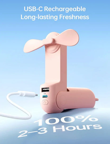 Handheld Mini Fan, 2 IN 1 USB Rechargeable Portable Fan [12-19 Working Hours] with Power Bank, Pocket Design for Travel/Summer/Concerts/Lash, Gifts for Women (Pink)Christmas Gifts - Mekamart Australia