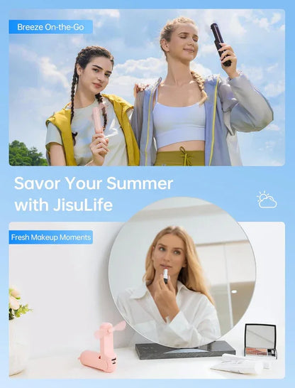 Handheld Mini Fan, 2 IN 1 USB Rechargeable Portable Fan [12-19 Working Hours] with Power Bank, Pocket Design for Travel/Summer/Concerts/Lash, Gifts for Women (Pink)Christmas Gifts - Mekamart Australia