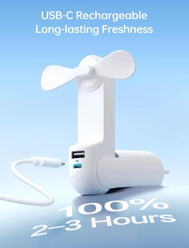 Handheld Mini Fan,2 IN 1 USB Rechargeable Portable Fan [12-19 Working Hours] with Power Bank, Pocket Design for Travel/Summer/Concerts/Lash, Gifts for Women (White)Christmas Gifts - Mekamart Australia