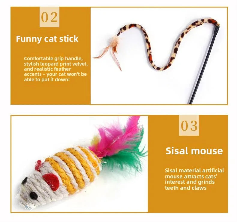 pet products Super Set (21 Pcs) - Cat Tunnel, Teaser, Mice, Jingle Balls, & Pom Poms. (Note: accessory colors are shipped randomly). - Mekamart Australia