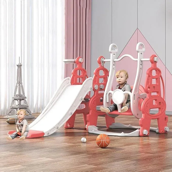 Kids Slide Swing Set Outdoor Toys Playground Activity Basketball Hoop-Pink - Mekamart Australia