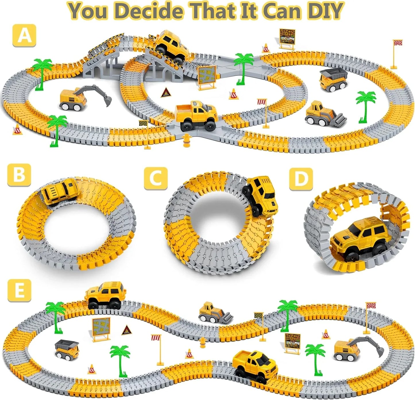 343 track-building sets, track-course - STEM learning toys, construction vehicles (concrete mixers, dump trucks), Track-birthday/Christmas gifts for boys - Developing motor skills and creativity - Compatible with the major - Mekamart Australia