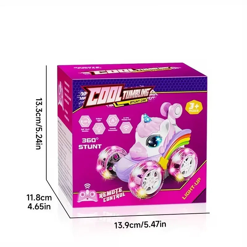 Unicorn remote control car for girls, 360° rotating four-wheel drive stunt remote control car with cute lights, rechargeable toy - children's birthday gift - Mekamart Australia