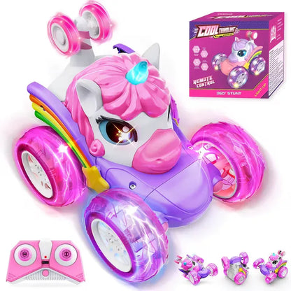 Unicorn remote control car for girls, 360° rotating four-wheel drive stunt remote control car with cute lights, rechargeable toy - children's birthday gift - Mekamart Australia