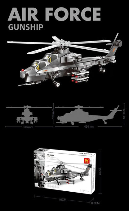 Christmas gift WZ-10 Attack Helicopter Building Blocks Set, 264 Pieces Military Model Kit for Kids Aged 6+ & Enthusiasts（WZ10 helicopter gunship） - Mekamart Australia