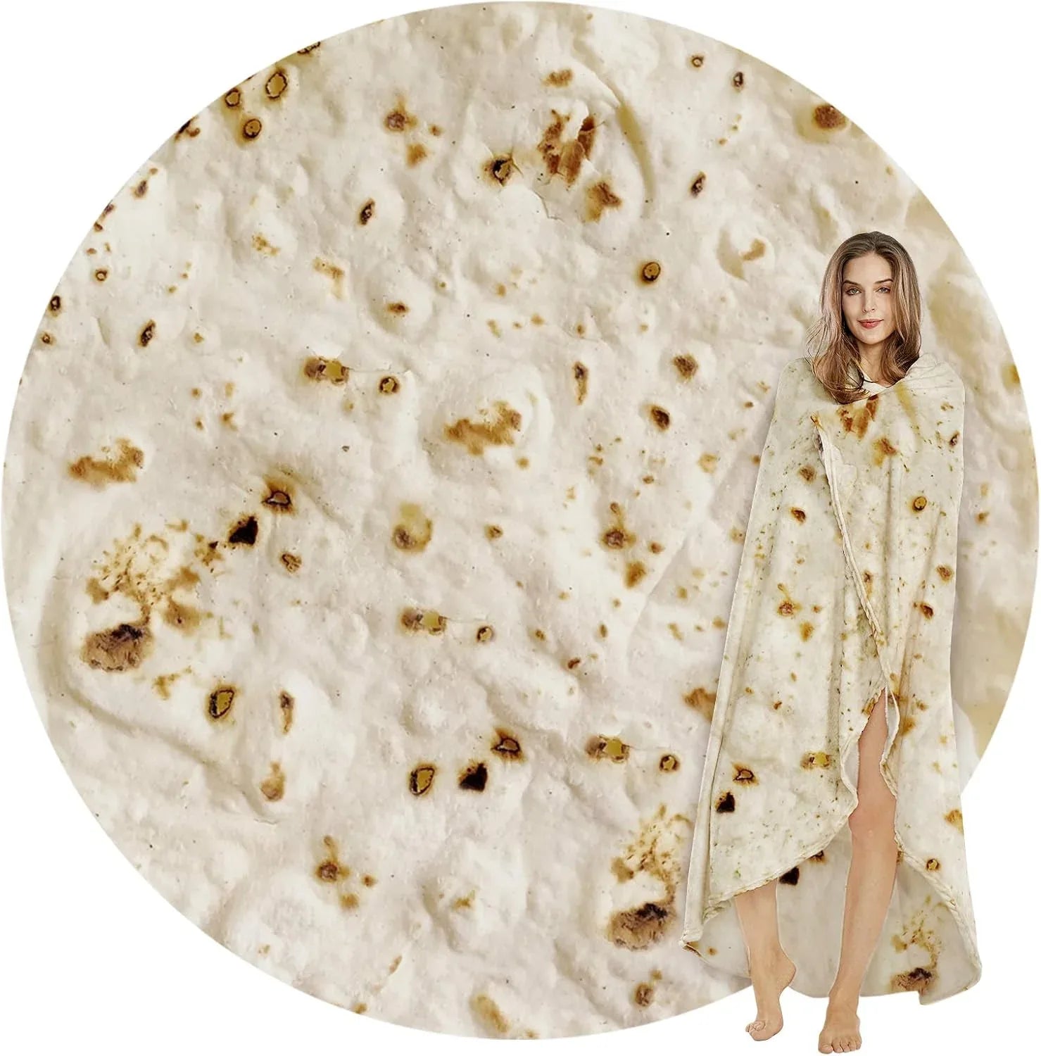 Burritos Tortilla Throw Blanket（Beige）, Novelty Funny Round Blanket for Adults & Kids, Soft Flannel Tortilla Wrap Blanket（36",Baby） - Mekamart Australia