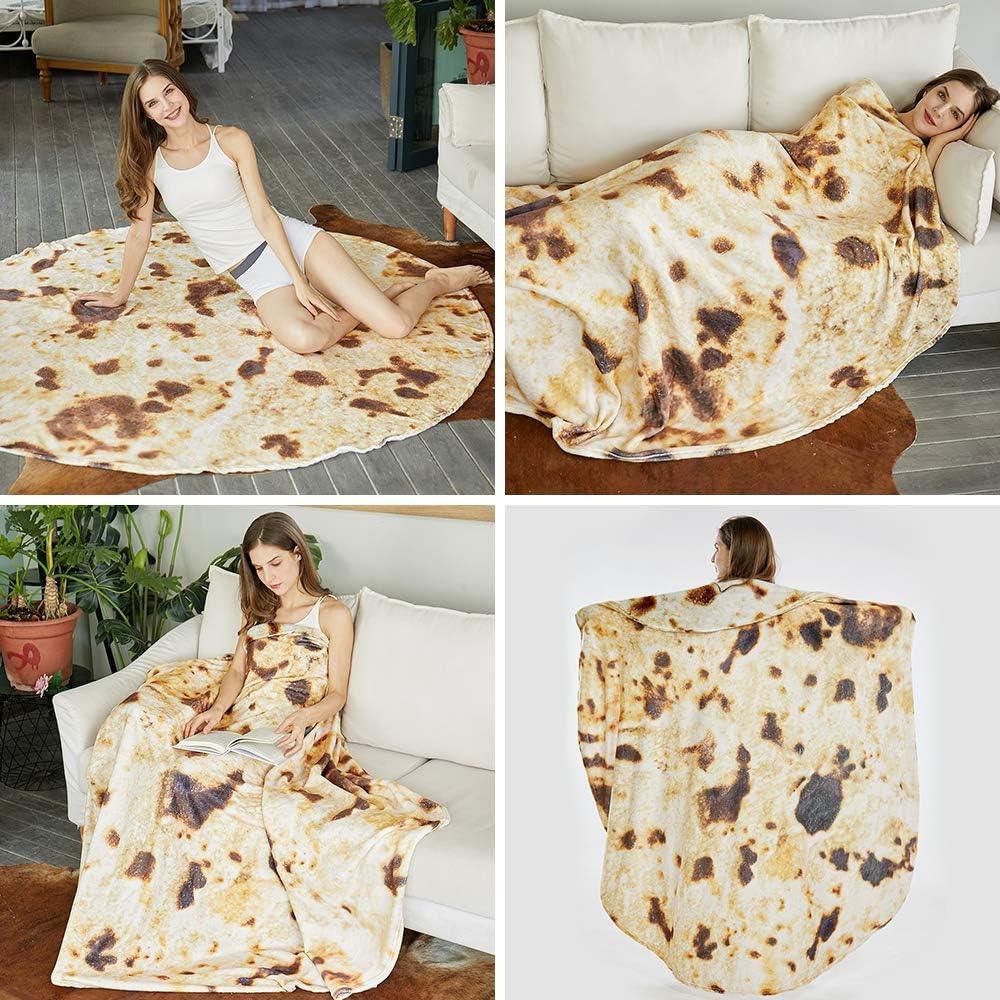 Burritos Tortilla Throw Blanket (Brown), Novelty Funny Round Blanket for Kids & Adults, Soft Flannel Tortilla Wrap Blanket（36",Baby） - Mekamart Australia