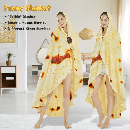 Burritos Tortilla Throw Blanket (Yellow), Novelty Funny Round Blanket for Kids & Adults, Soft Flannel Tortilla Wrap Blanket（36",Baby） - Mekamart Australia