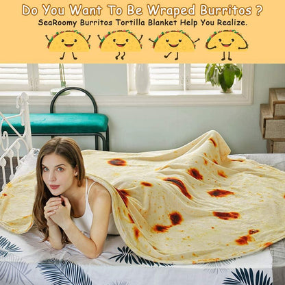 Burritos Tortilla Throw Blanket (Yellow), Novelty Funny Round Blanket for Kids & Adults, Soft Flannel Tortilla Wrap Blanket（36",Baby） - Mekamart Australia