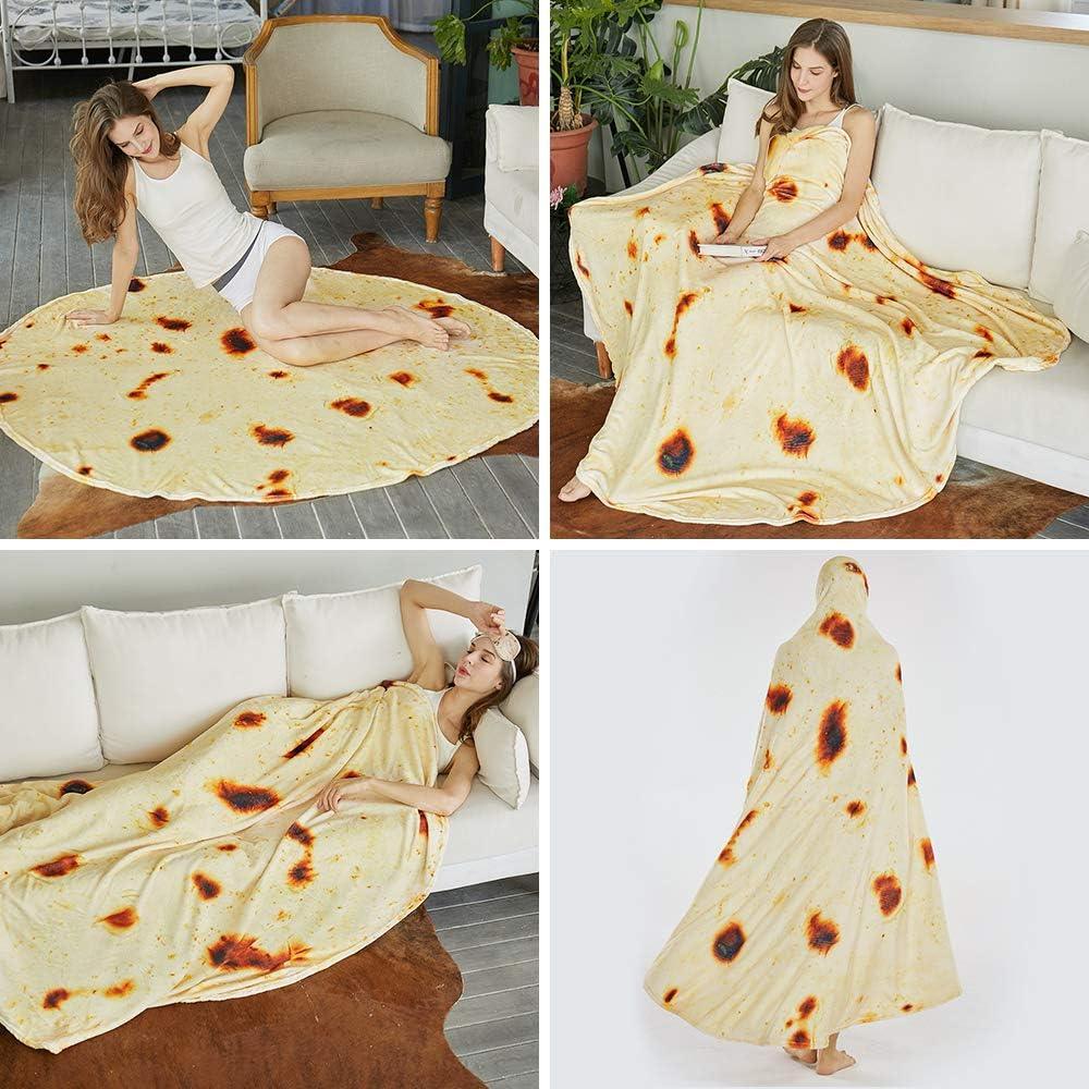 Burritos Tortilla Throw Blanket (Yellow), Novelty Funny Round Blanket for Kids & Adults, Soft Flannel Tortilla Wrap Blanket（36",Baby） - Mekamart Australia