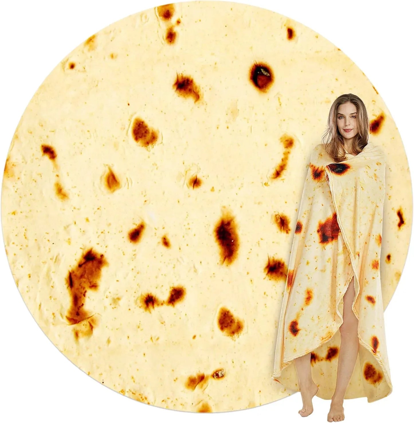 Burritos Tortilla Throw Blanket (Yellow), Novelty Funny Round Blanket for Kids & Adults, Soft Flannel Tortilla Wrap Blanket（47",Baby） - Mekamart Australia
