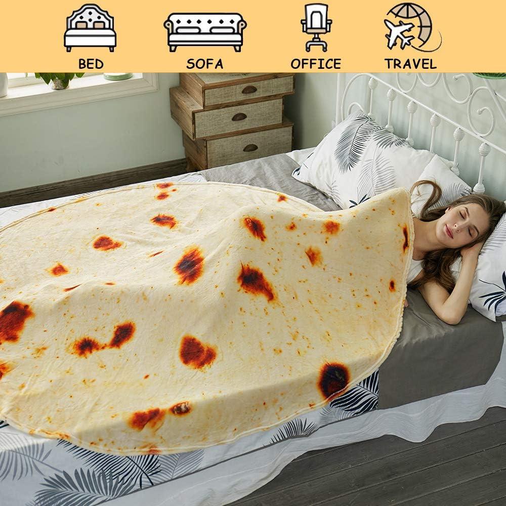 Burritos Tortilla Throw Blanket (Yellow), Novelty Funny Round Blanket for Kids & Adults, Soft Flannel Tortilla Wrap Blanket（47",Baby） - Mekamart Australia