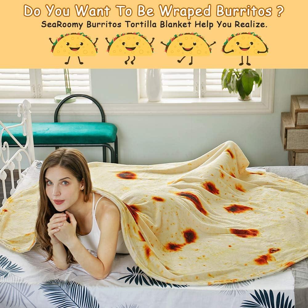 Burritos Tortilla Throw Blanket (Yellow), Novelty Funny Round Blanket for Kids & Adults, Soft Flannel Tortilla Wrap Blanket（47",Baby） - Mekamart Australia