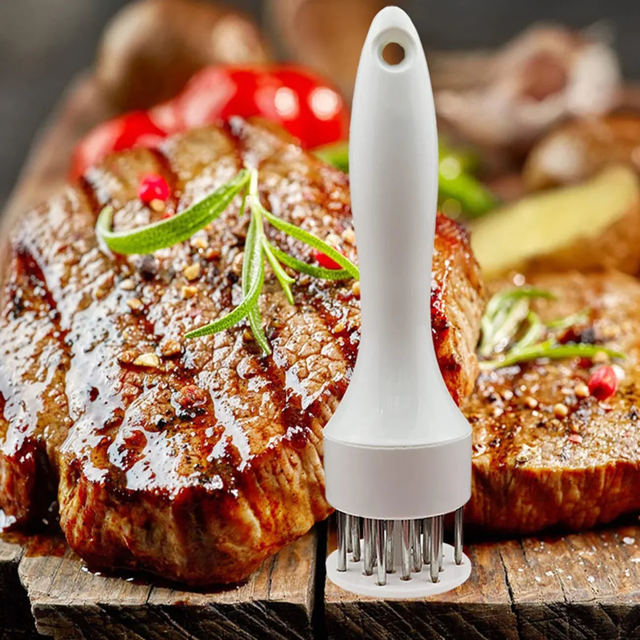 Meat Tenderizer Set with Stainless Steel Needles – 2-Piece Kitchen Tool for Marinating & Cooking Beef, Chicken, Pork, Fish (Black & White) - Mekamart Australia