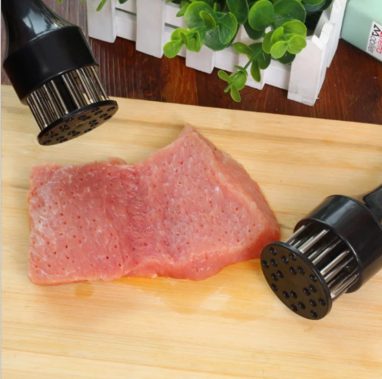Meat Tenderizer Set with Stainless Steel Needles – 2-Piece Kitchen Tool for Marinating & Cooking Beef, Chicken, Pork, Fish (Black & White) - Mekamart Australia