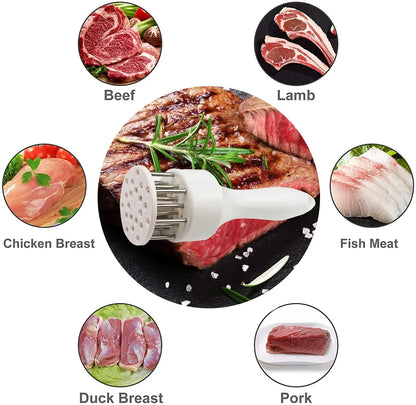 Meat Tenderizer Set with Stainless Steel Needles – 2-Piece Kitchen Tool for Marinating & Cooking Beef, Chicken, Pork, Fish (Black & White) - Mekamart Australia