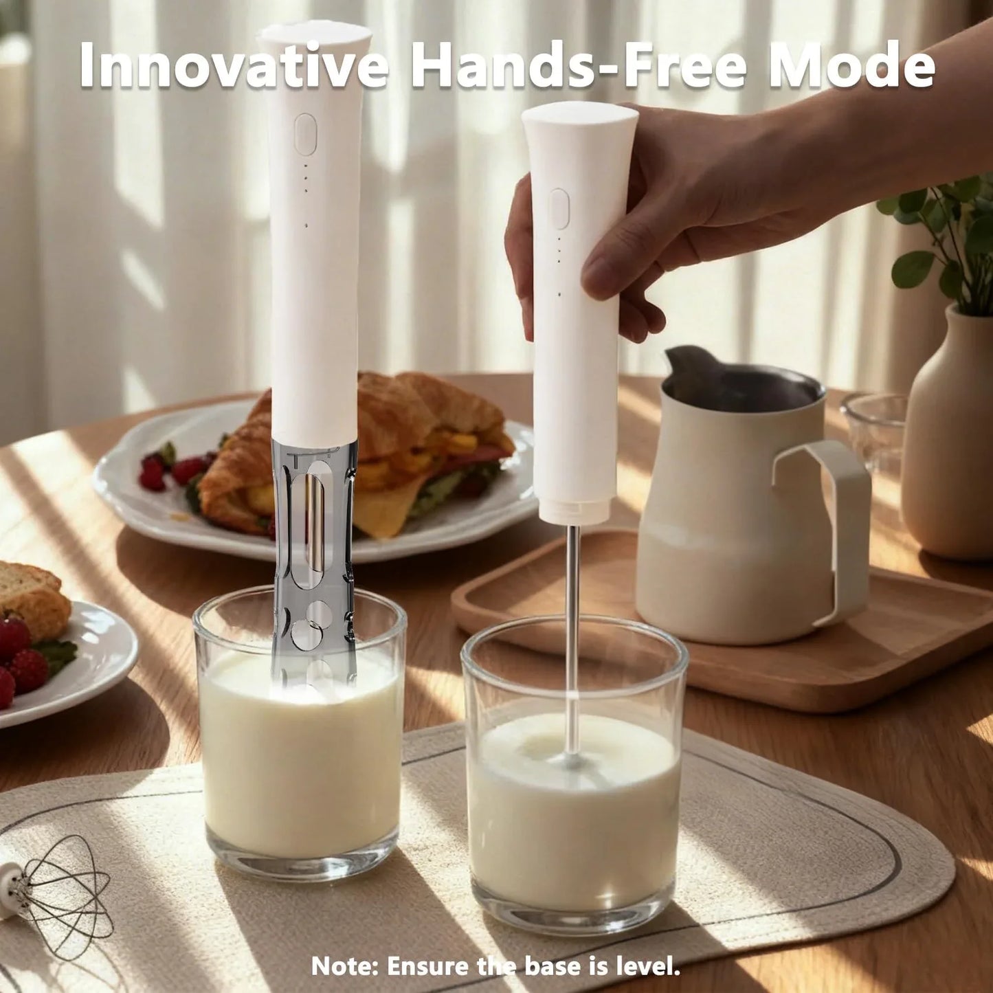 White Hands-Free Milk Frother – 2000mAh Rechargeable Coffee & Drink Mixer for Latte, Cappuccino, Matcha & More | Perfect for Home, Office & Travel - Mekamart Australia