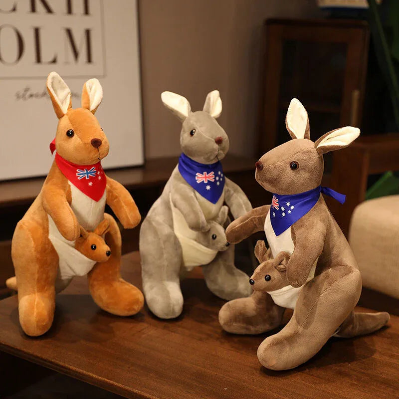 Kangaroo Stuffed Animal with Joey in Pouch & Australia Scarf - Soft Cuddly Plush Toy(32cm,light brown
)| Other Colors Available in Store - Mekamart Australia