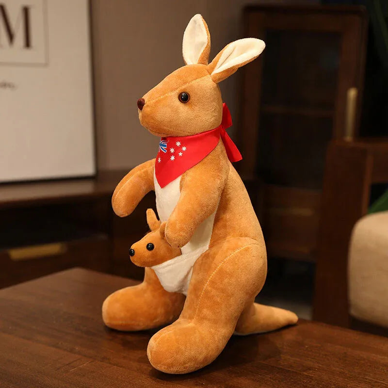 Kangaroo Stuffed Animal with Joey in Pouch & Australia Scarf - Soft Cuddly Plush Toy(55cm, light brown
)| Other Colors Available in Store - Mekamart Australia